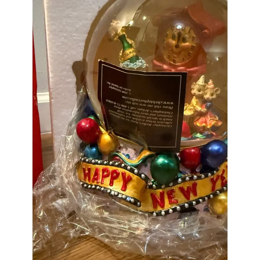 🎆 Christopher Radko 2001 Glitterglobe Snow Globe Auld Lang Syne Musical VTG NIB
